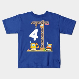 4th Birthday Kids Construction Excavator Crane Bulldozer Kids T-Shirt